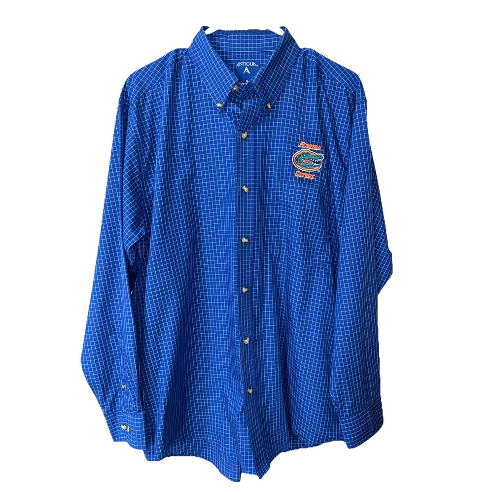 Florida Gators Shirt Men's Med Antigua Blue Plaid Button Down Embroidered NCAA